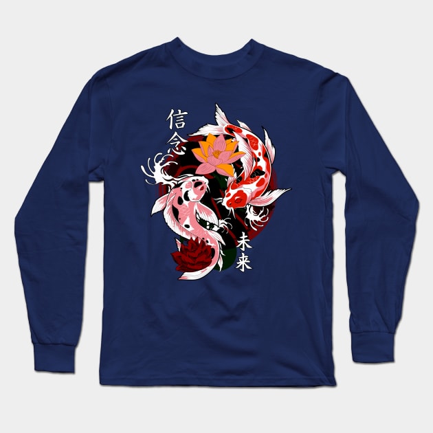 Yakuza Japanese tattoos, koi fish pond, floral water original Long Sleeve T-Shirt by laverdeden